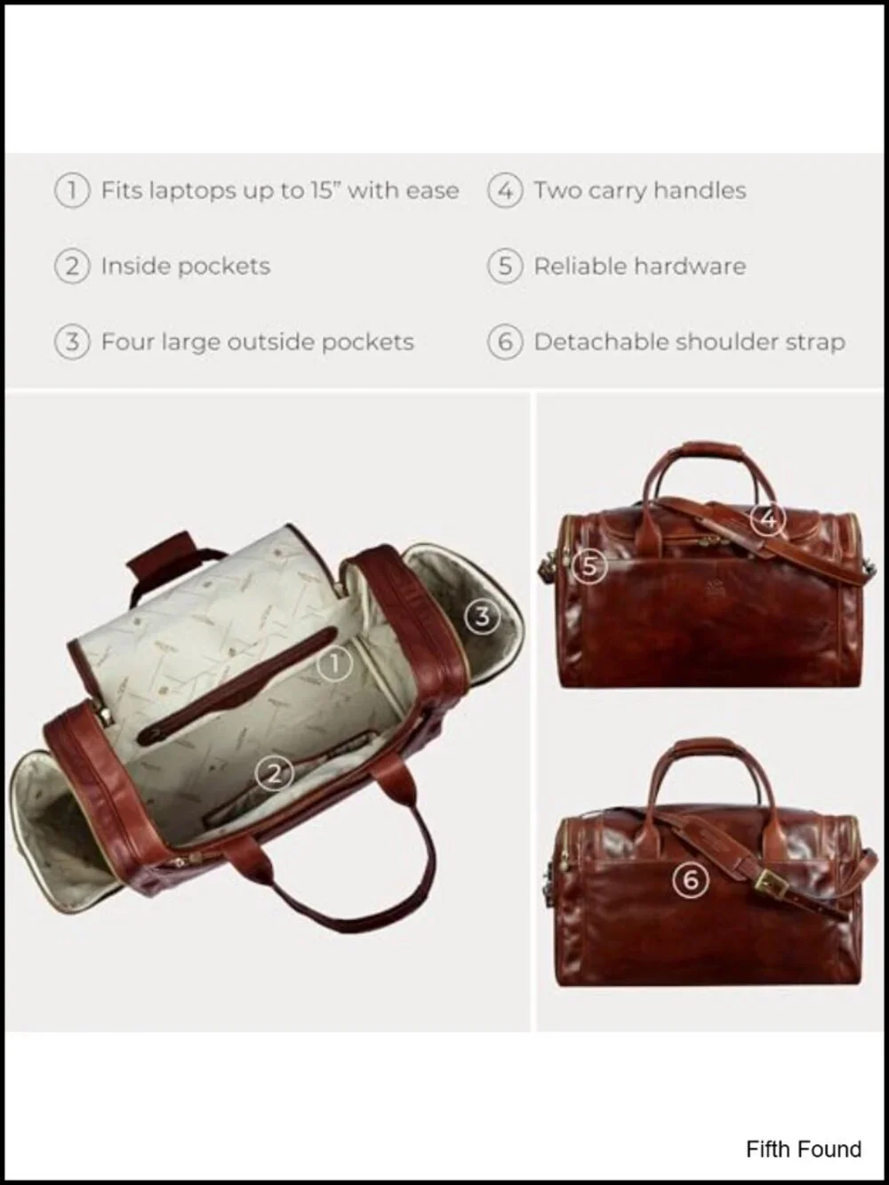 Full Grain Italian Leather Travel Duffel Bag